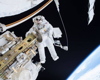 Astronaut Tim Kopra during a spacewalk in December.